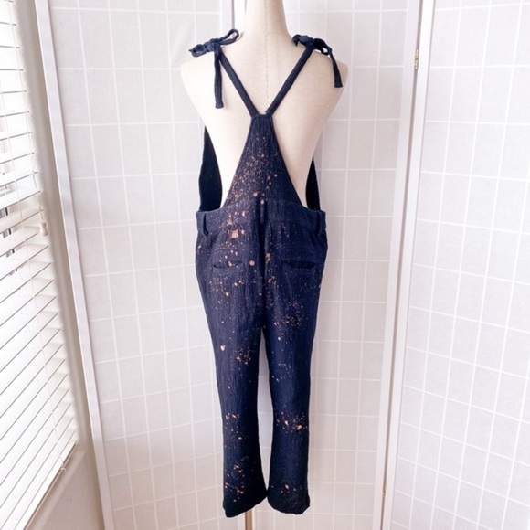 Boho Black & Bleached Splattered Woven Button Front Jumpsuit - Picture 10 of 16